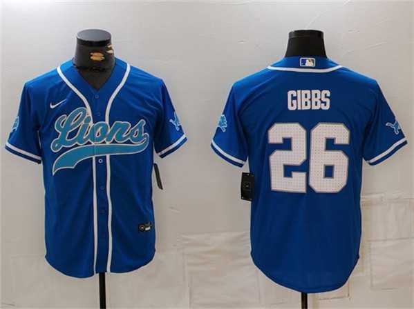 Men's Detroit Lions #26 Jahmyr Gibbs Blue Cool Base Stitched Baseball Jersey,We sell and wholesale Men's Detroit Lions #26 Jahmyr Gibbs Blue Cool Base Stitched Baseball Jersey on line form chian!